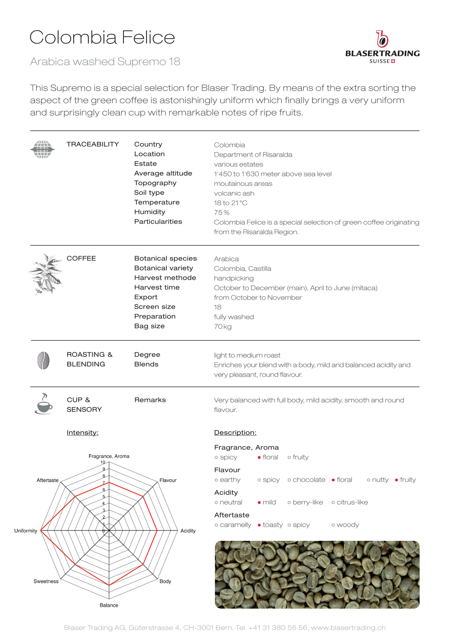 Colombie Felice - Arabica - Equitable et de production biologique - Lavé