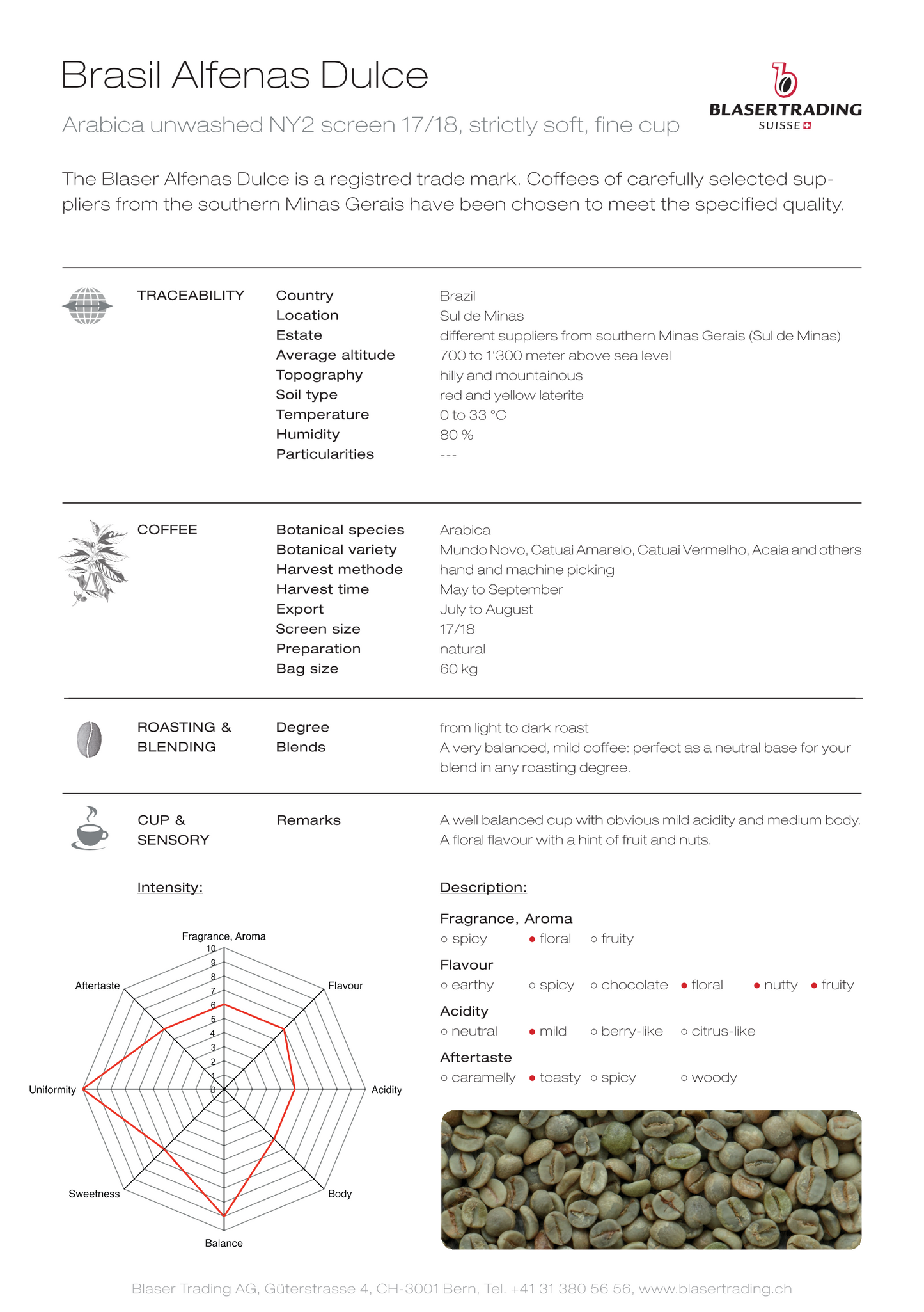 Brésil, Alfenas Dulce - Arabica - Equitable et de production biologique - Naturel